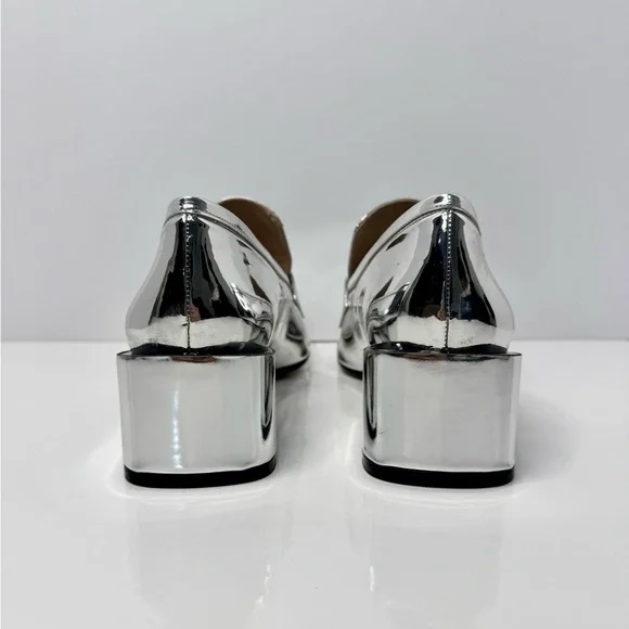 Stuart Weitzman ‘Sawyer’ Metallic Block Heel Loafer in Polar Silver NIB - Picture 7 of 11